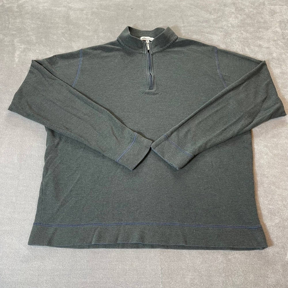 Peter Millar Quarter Zip Sweater Men's XL Green Ribbed Cotton Modal Pullover